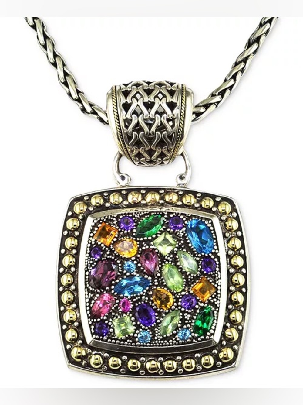 Balissima Effy Multicolor Crystal Square Pendant Necklace Sterling 18K Gold